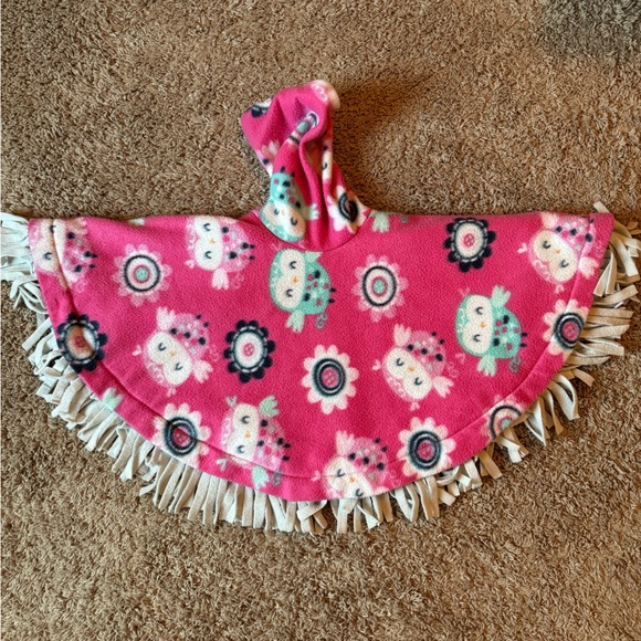 Toddler girls winter poncho with hood size 2t-3t pink with owls - Picture 4 of 6